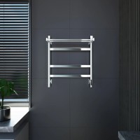 Полотенцесушитель электрический Grota Tela 530х600 NP EL 60x55 см, подключение справа, слева, скрытое подключение справа, глянцевый хром, лесенка, с полкой