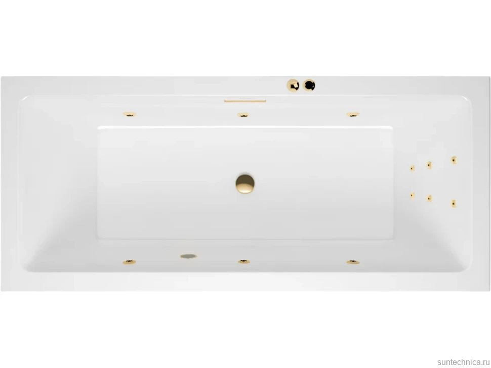 Акриловая ванна Excellent Heaven Slim Line 180x80 см, встраиваемая, с гидромассажем, белая, с каркасом, со сливом-переливом, фурнитура золото