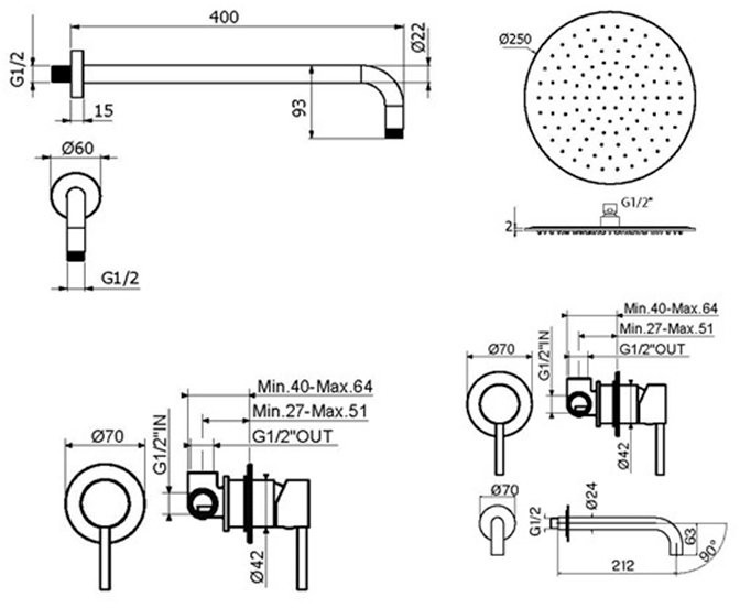 Комплект для ванной Plumberia Selection Ixo KITXO01GR210 С ВНУТРЕННЕЙ ЧАСТЬЮ, графит матовый