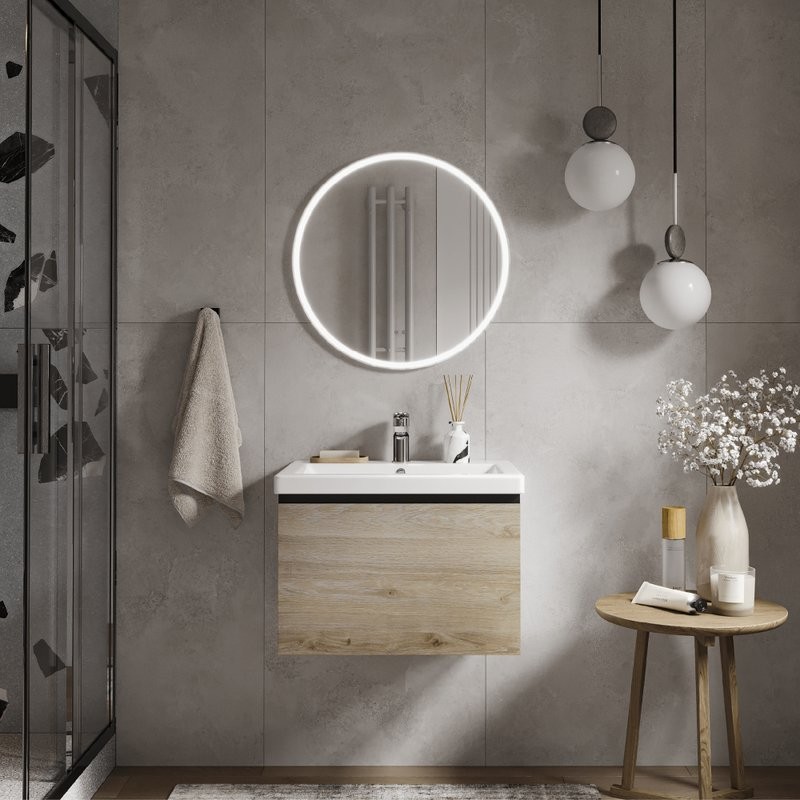 Тумба с раковиной Vigo Cross 60 подвесная, 1 ящик, светлое дерево