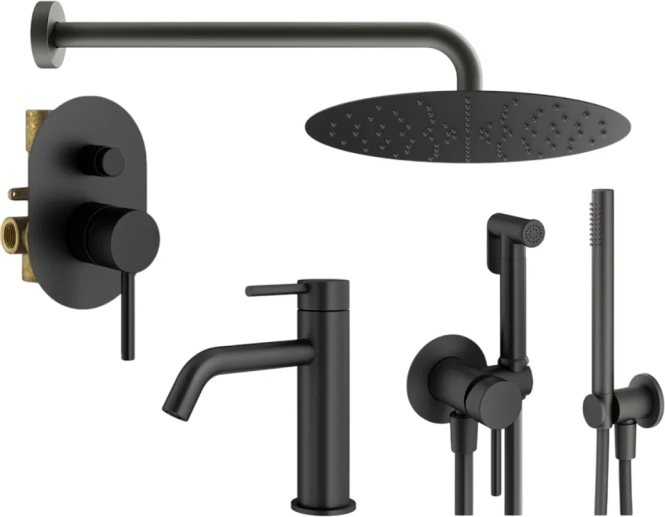 Комплект для ванной Plumberia Selection Ixo KITZXO15NO53 С ВНУТРЕННЕЙ ЧАСТЬЮ, черный матовый