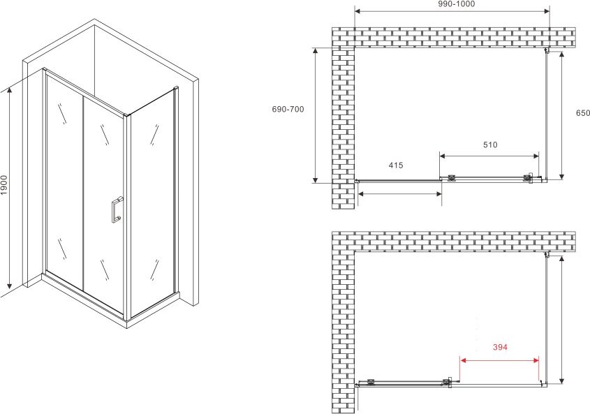 Душевой уголок Abber Schwarzer Diamant AG30100B5-S70B5 100x70, профиль черный, стекло прозрачное