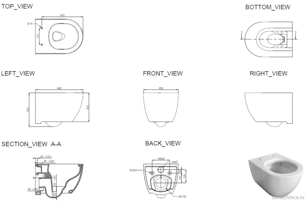 Унитаз подвесной Allen Brau Priority 49х36 см, безободковый, белый глянец