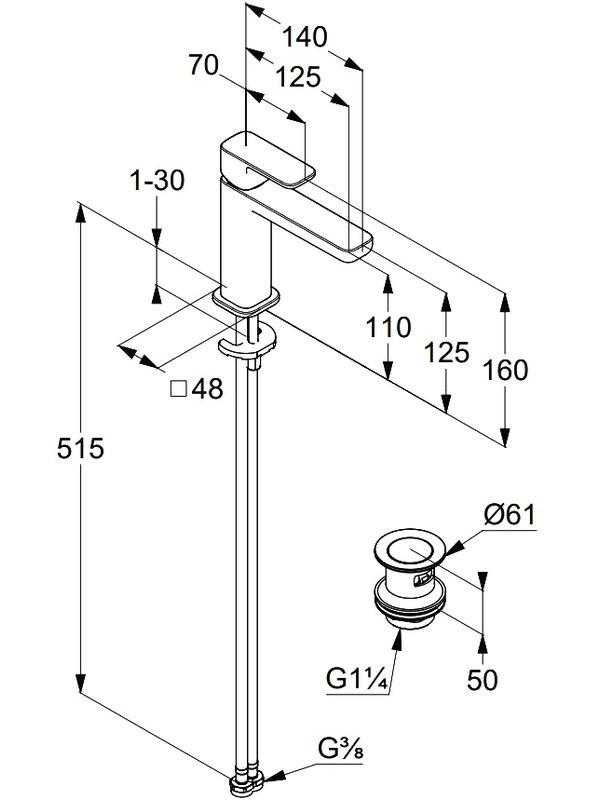 Смеситель для раковины Kludi Renon 42289N275 оружейная сталь PVD