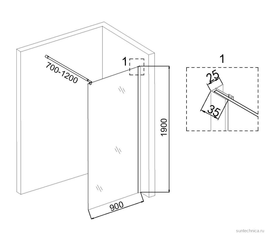 Душевая перегородка Niagara Eco NG-531-90 90х190, профиль хром, стекло прозрачное