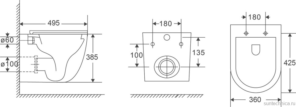 Унитаз подвесной Abber Bequem AC1131TC безободковый, с микролифтом, с закрытым дном, белый