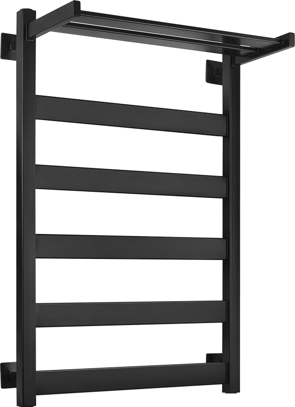 Полотенцесушитель электрический Secado Комано 1 СП 85x55 см, подключение справа, матовый черный, лесенка, с полкой