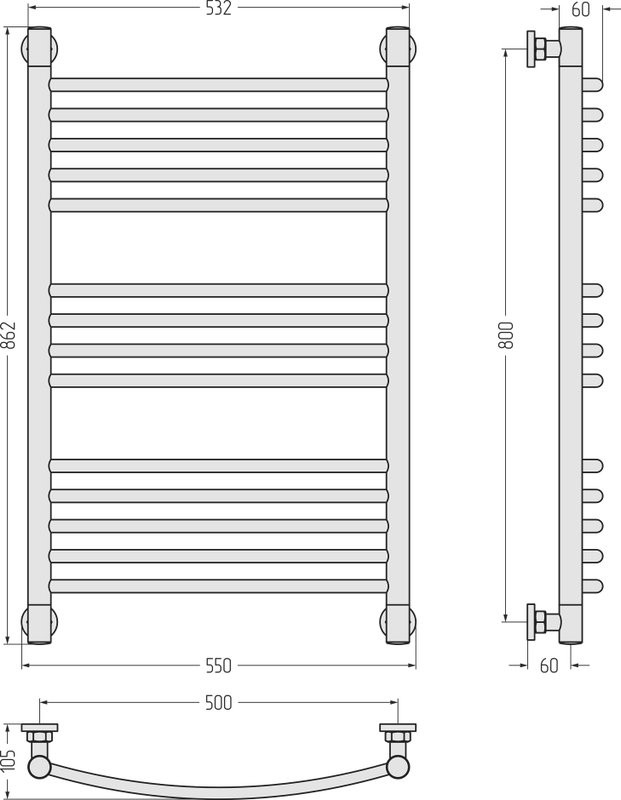 Полотенцесушитель водяной Сунержа Богема + 80x50, сатин, дуга