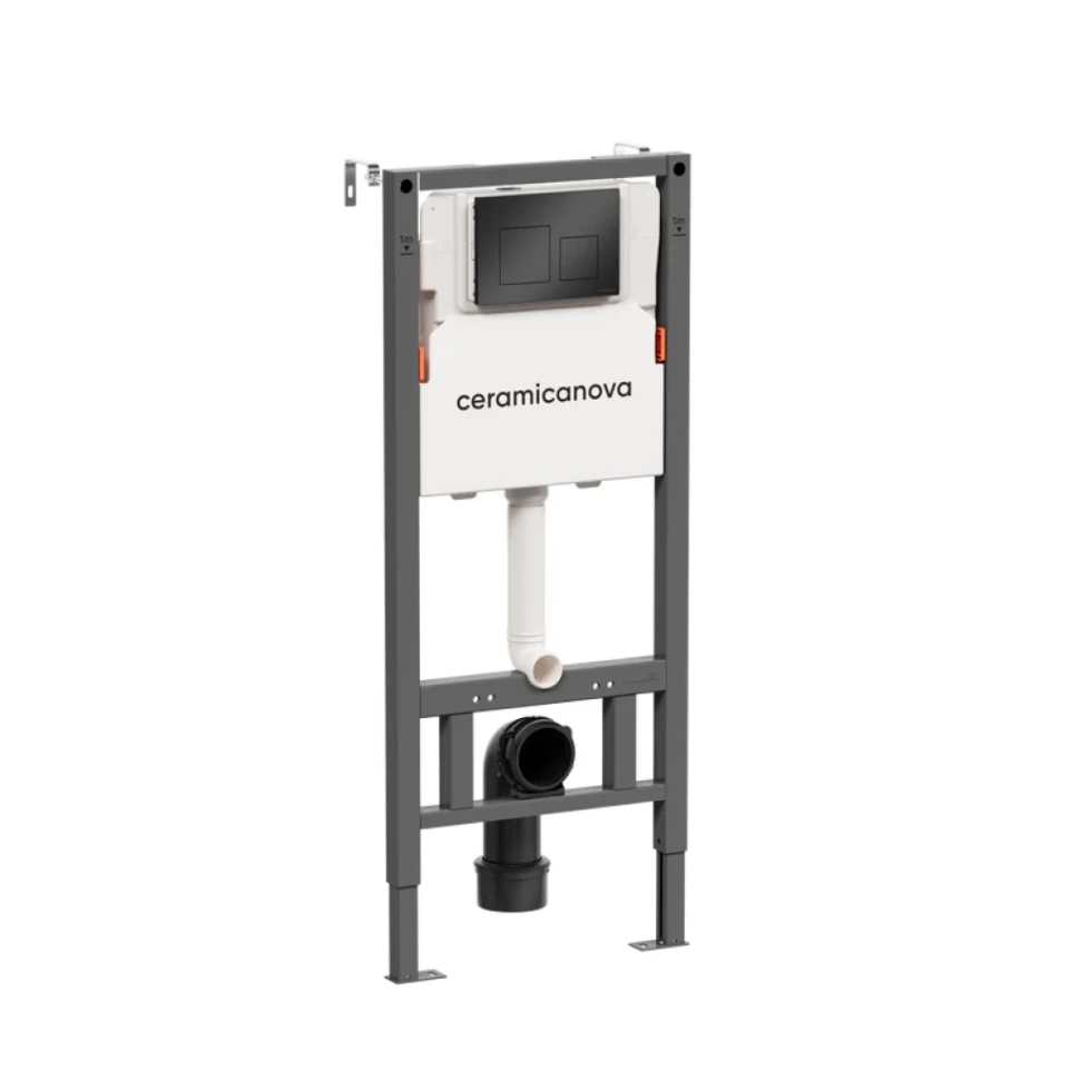 Комплект Ceramicanova Унитаз подвесной Mono CN1905 безободковый, с микролифтом + Инсталляция Balance CN121002MB с кнопкой Square матовой черной
