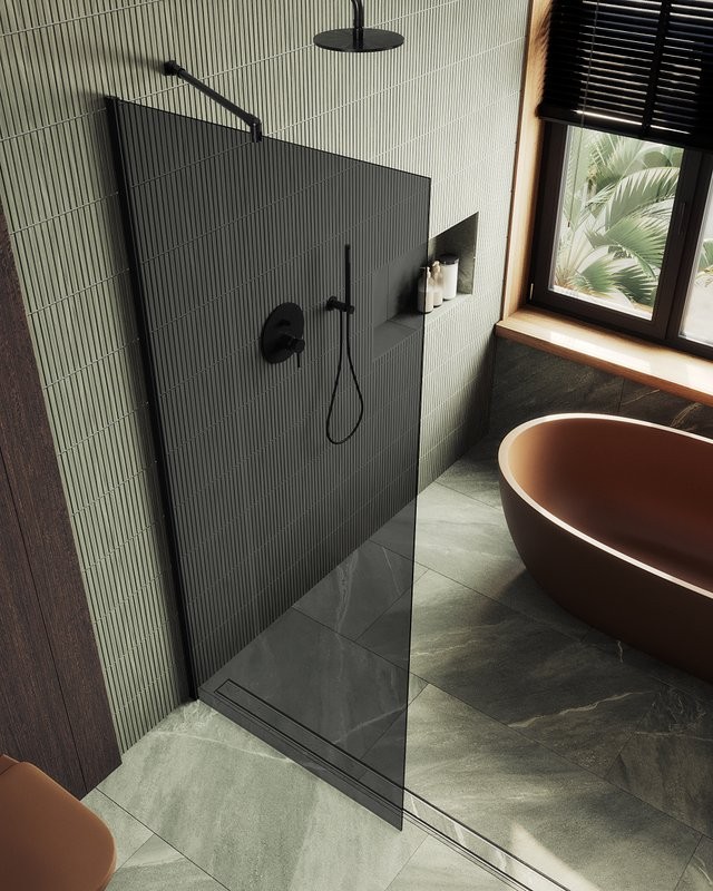 Душевая перегородка Maybahglass MGD-1355-6ш 99 см, профиль черный, стекло графит