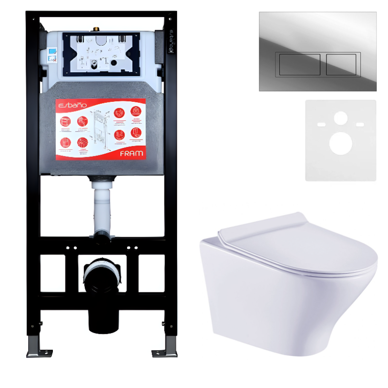 Комплект Унитаз подвесной Esbano Aster ESUPASTEW белый глянец + Инсталляция Fram + Кнопка ESINPRK12SC