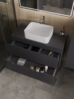 Мебель для ванной комнаты Orange Line 100 подвесная, 2 ящика, матовый графит с раковиной B02-460W