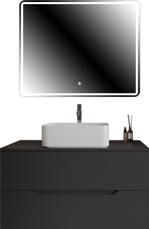 Мебель для ванной комнаты Orange Line 100 подвесная, 2 ящика, матовый графит с раковиной B02-460W