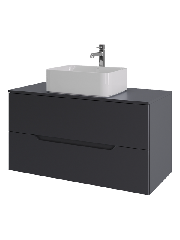 Мебель для ванной комнаты Orange Line 100 подвесная, 2 ящика, матовый графит с раковиной B02-460W