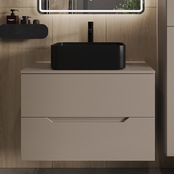 Тумба с раковиной Orange Line 80 подвесная, 2 ящика, матовый латте с раковиной B02-460MB