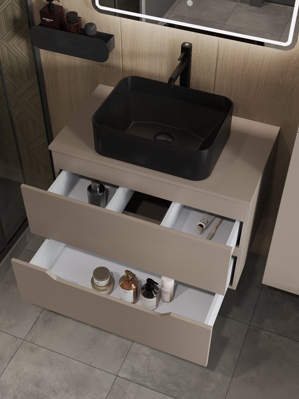 Тумба с раковиной Orange Line 80 подвесная, 2 ящика, матовый латте с раковиной B02-460MB