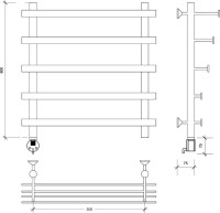Полотенцесушитель электрический Secado Понтида 7 СП, L 60x60 см, подключение слева, матовый черный, лесенка, с полкой