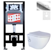 Комплект 3 в 1 Унитаз подвесной Esbano ESWBTERUWN + Инсталляция Fram + Кнопка ESINLPS10SC цвет глянцевый хром