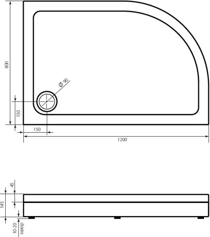 Поддон для душа Bas Раунд R 120x80 R