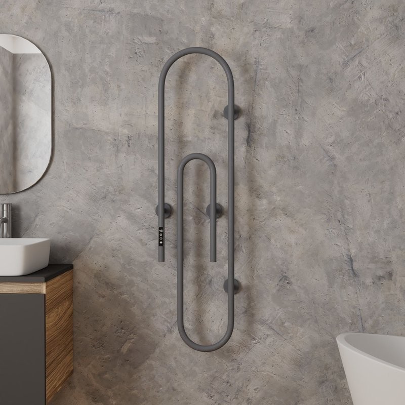 Полотенцесушитель электрический Bauedge Wall Clip AF0014 30x120, темно-серый металлик