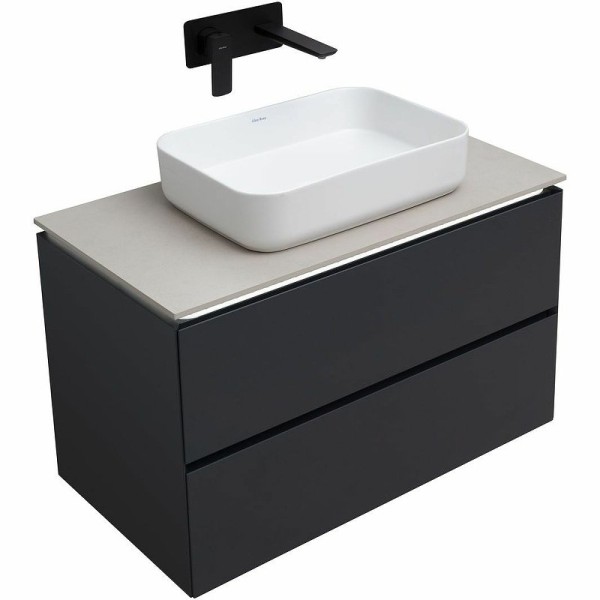 Тумба с раковиной Allen Brau Infinity 85 подвесная, антрацит матовый, столешница бежевая