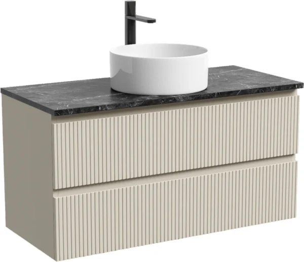 Тумба с раковиной Sancos Snob T 100 см, beige soft, столешница черный мрамор, раковина CN6032
