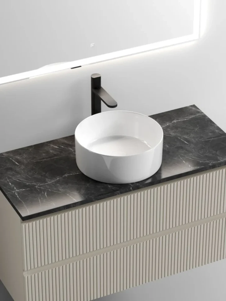 Тумба с раковиной Sancos Snob T 100 см, beige soft, столешница черный мрамор, раковина CN6032