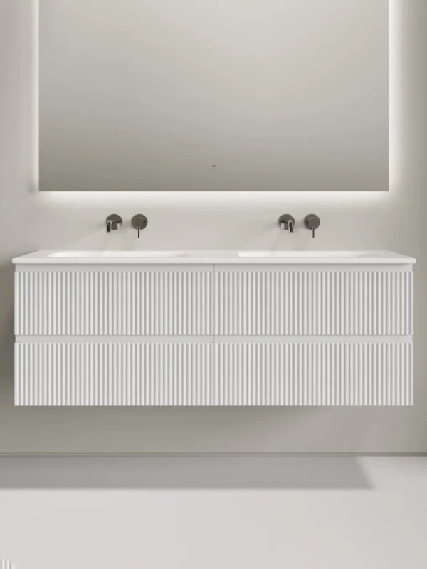 Тумба с раковиной Sancos Snob R 70 bianco, 2 шт, раковина Ceramicanova Grace с двумя чашами, без отверстий под смеситель, CN7022wx