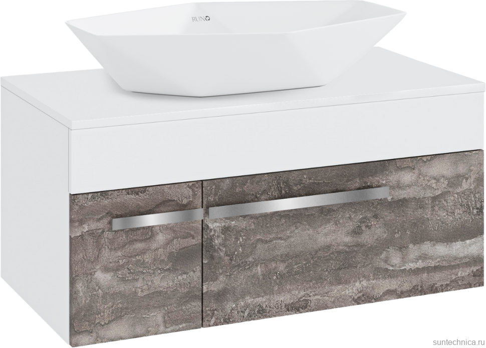 Тумба с раковиной Runo Вудлайн 85 подвесная, железный камень, раковина Poligono 65