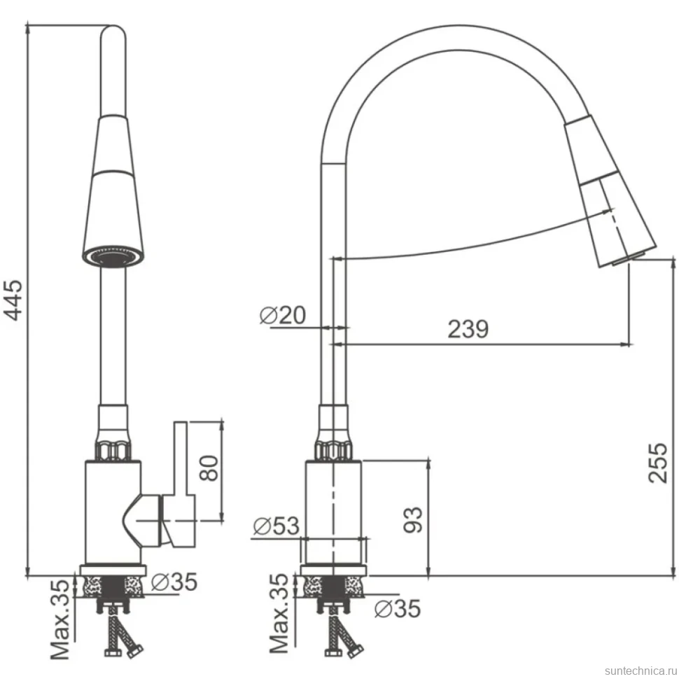Смеситель для кухни BELZ B809 B74809 с гибким изливом, хром