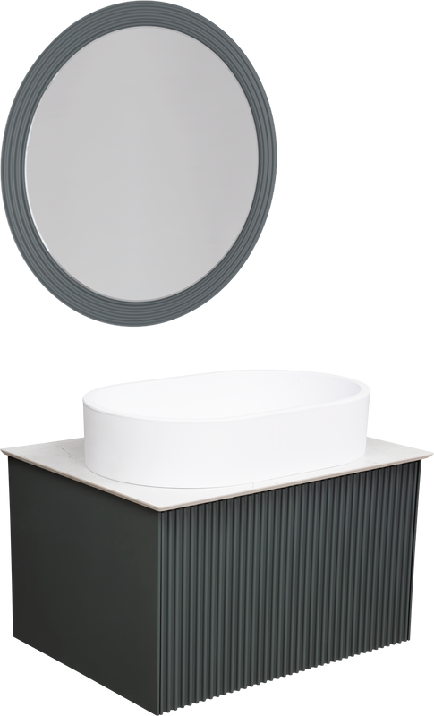 Мебель для ванной комнаты La Fenice Terra 60 серая, белая столешница, матовая раковина