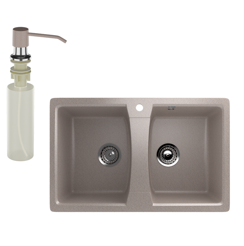 Мойка кухонная Ulgran U-402 302 песочная + дозатор U-01 песочный