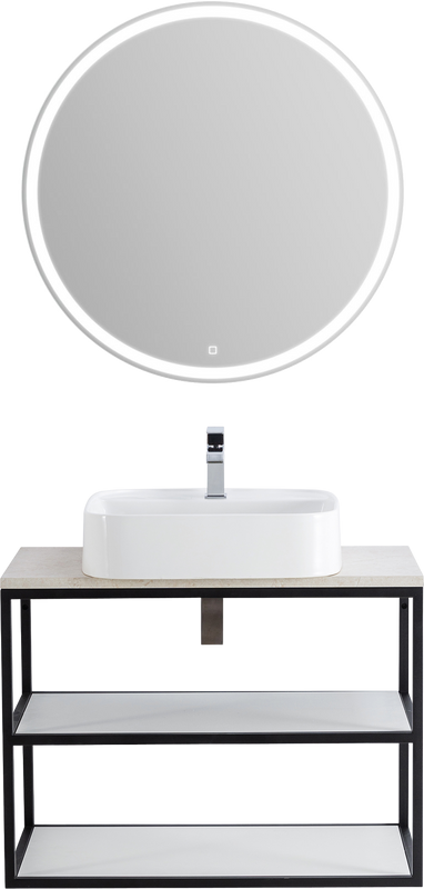 Мебель для ванной комнаты Cezares Cadro 80 2-х ярусная, подвесная, белые полки, столешница BelBagno 80 marmo crema opaco