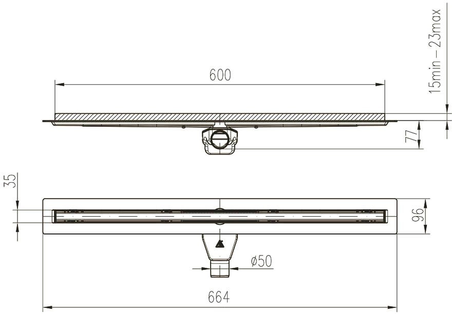 Душевой трап (лоток) Veconi Slim Line 600 хром матовый