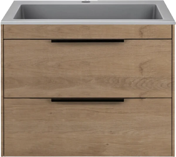 Тумба с раковиной Vincea Chiara 2D 60, 2 ящика, натуральный дуб, с серой раковиной