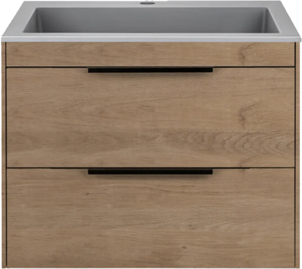 Тумба с раковиной Vincea Chiara 2D 60, 2 ящика, натуральный дуб, с серой раковиной