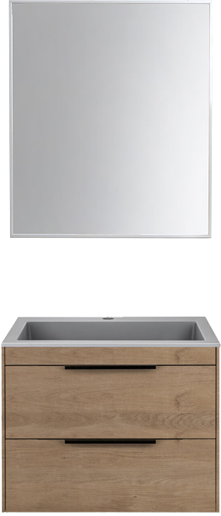 Тумба с раковиной Vincea Chiara 2D 60, 2 ящика, натуральный дуб, с серой раковиной