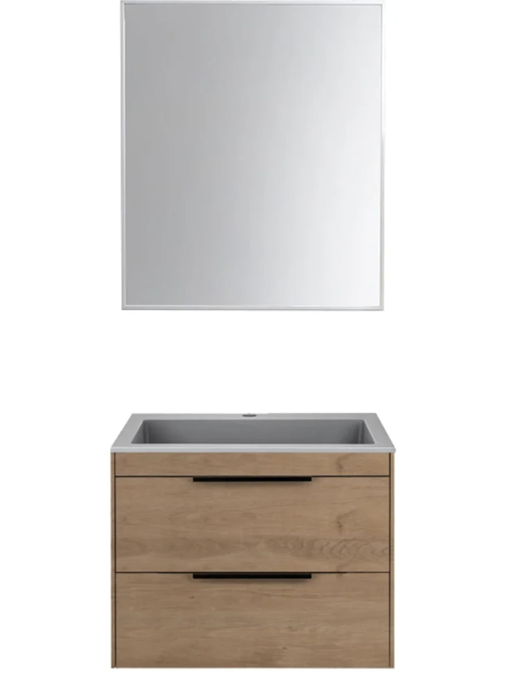 Тумба с раковиной Vincea Chiara 2D 60, 2 ящика, натуральный дуб, с серой раковиной