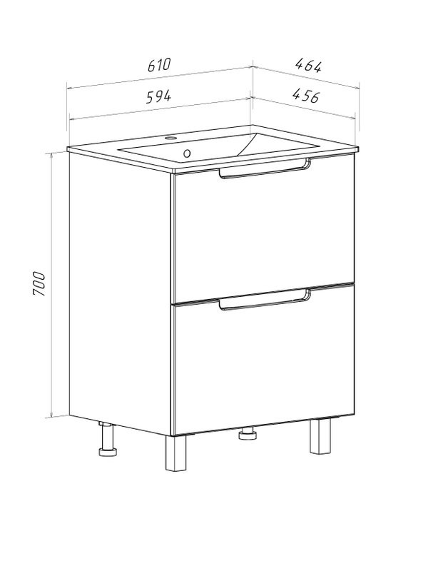 Тумба под раковину без столешницы Runo Lina 60 напольная, глянцевая белая