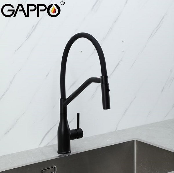 Смеситель для кухни Gappo G4098-16 с гибким изливом, черный