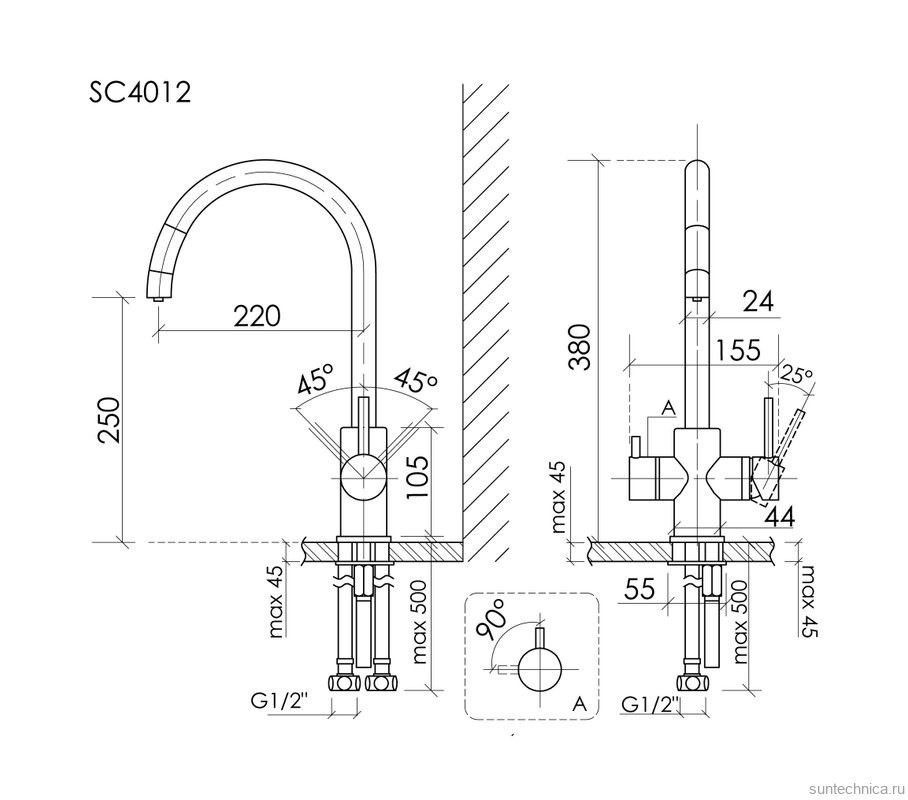 Смеситель для кухни Sancos Taper, с краном под фильтр для питьевой воды, хром, SC4012CH