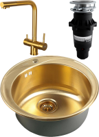 Комплект Мойка Zorg Inox PVD SZR-510/205 Bronze + Смеситель Inox SZR-7039 BRONZE бронза + Измельчитель Bone Crusher BC 810-SL Slim Line