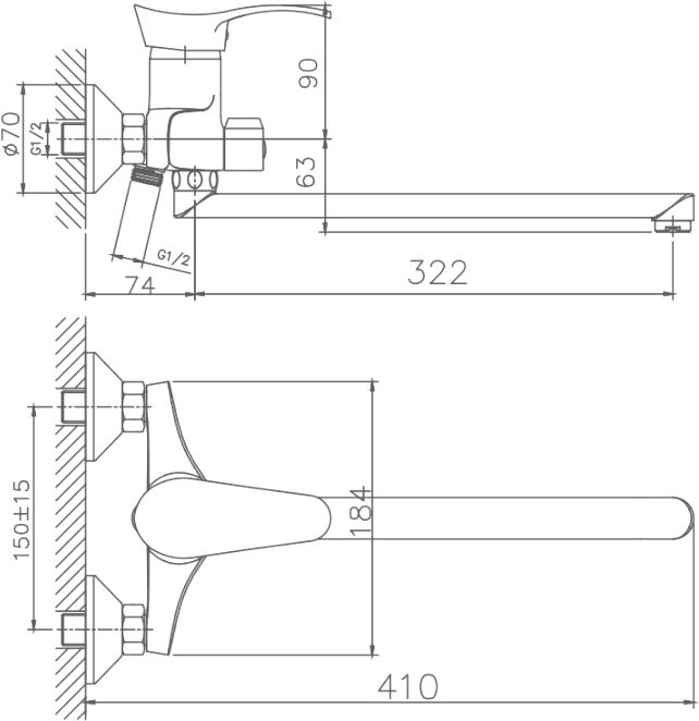Смеситель с длинным изливом для ванны Haiba HB2201