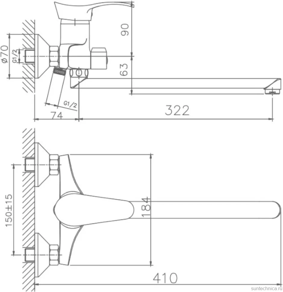 Смеситель с длинным изливом для ванны Haiba HB2201