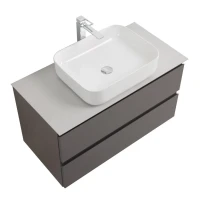 Тумба под раковину со столешницей BelBagno Kraft 100 подвесная, матовая темно-серая, столешница kep-100-bo