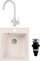 Комплект Мойка GranFest Quarz Z17 белый + Смеситель Kaiser Merkur 26744-4 белый + Измельчитель Bone Crusher BC 810-SL Slim Line