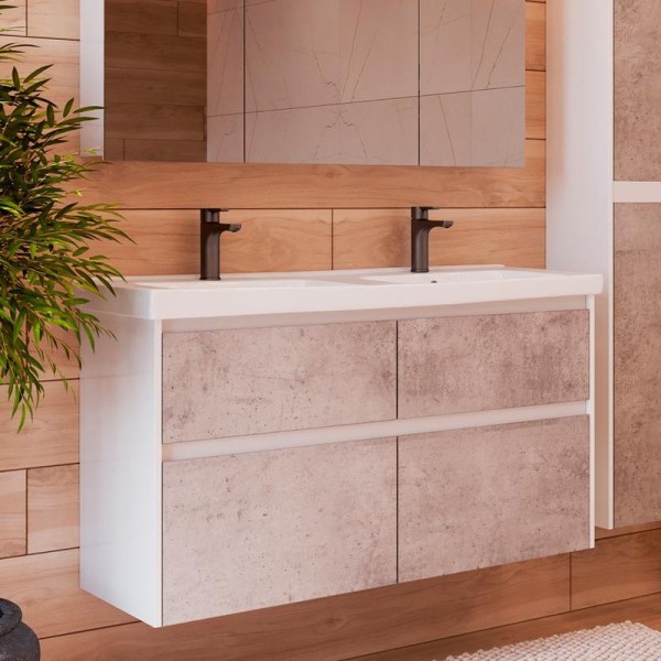 Тумба под раковину Lemark Combi 120 бетон, белая глянцевая