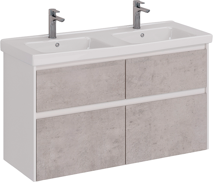 Тумба под раковину Lemark Combi 120 бетон, белая глянцевая