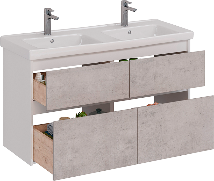 Тумба под раковину Lemark Combi 120 бетон, белая глянцевая