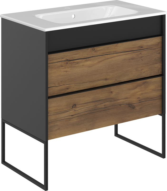 Тумба с раковиной STWORKI Гриндстед 80 дуб таксония, антрацит матовый